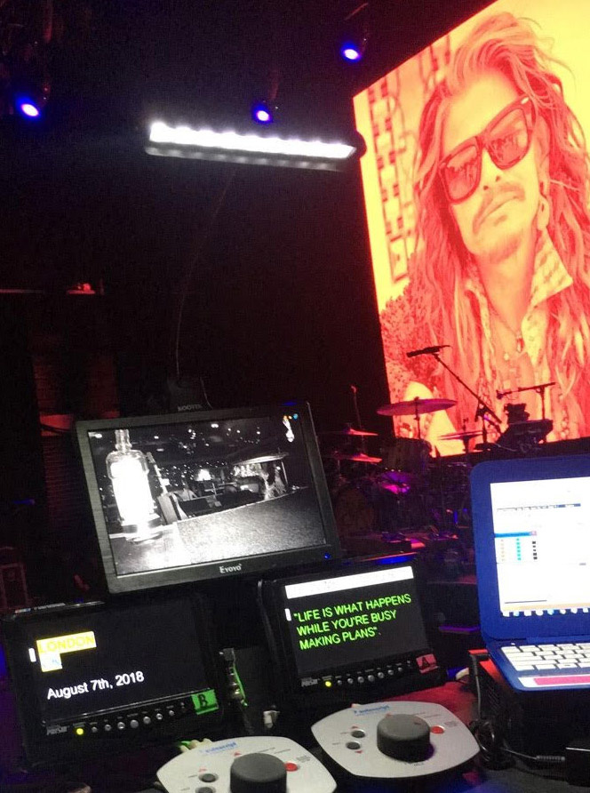 Stephen Tyler at gig where ViVi-Q are teleprompting